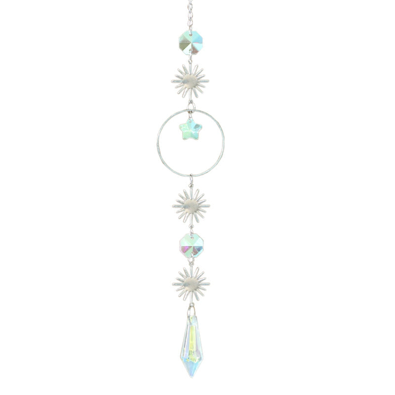 Silver Crystal Wind Chime with Moon and Star Design