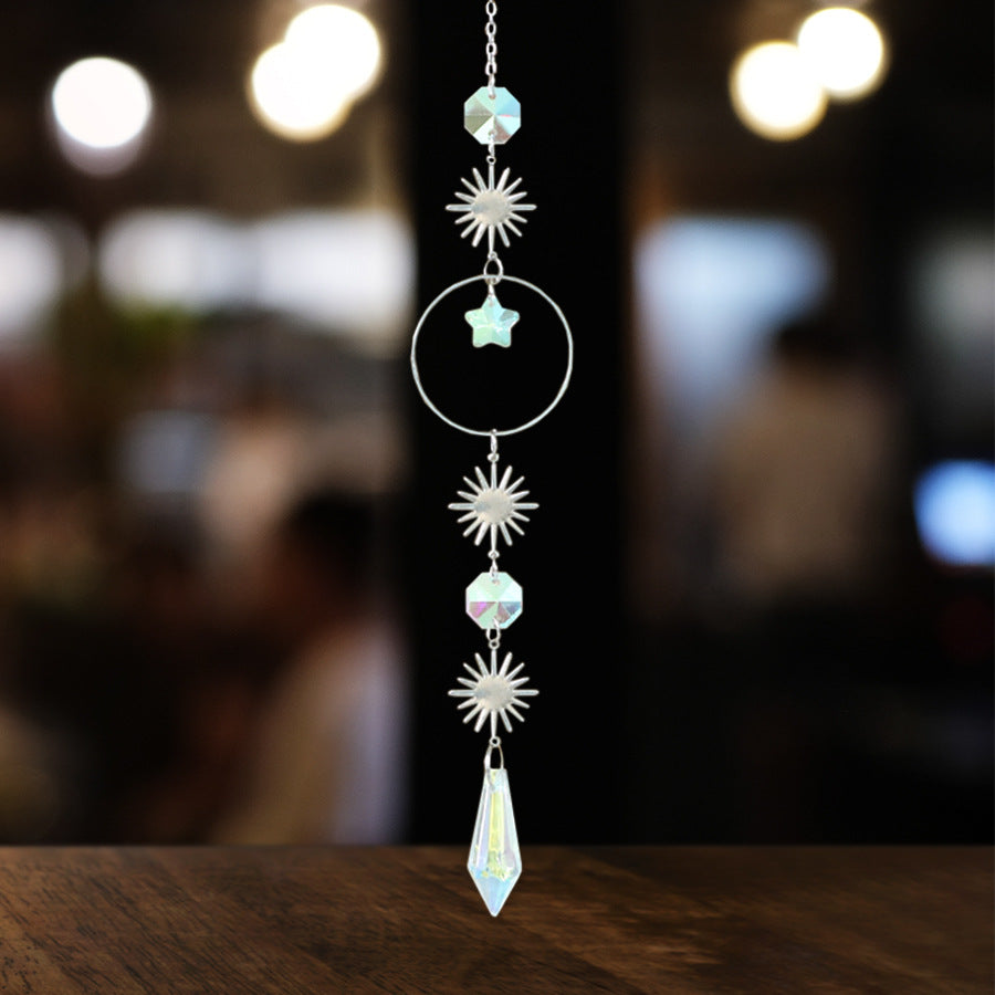 Silver Crystal Wind Chime with Moon and Star Design