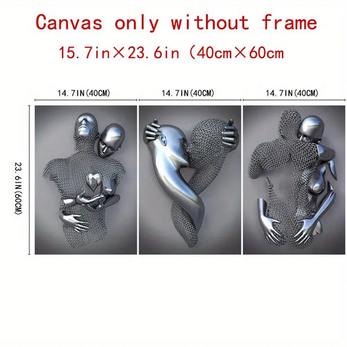 3pcs Metal Figures Sculptures & Abstract Canvas Art