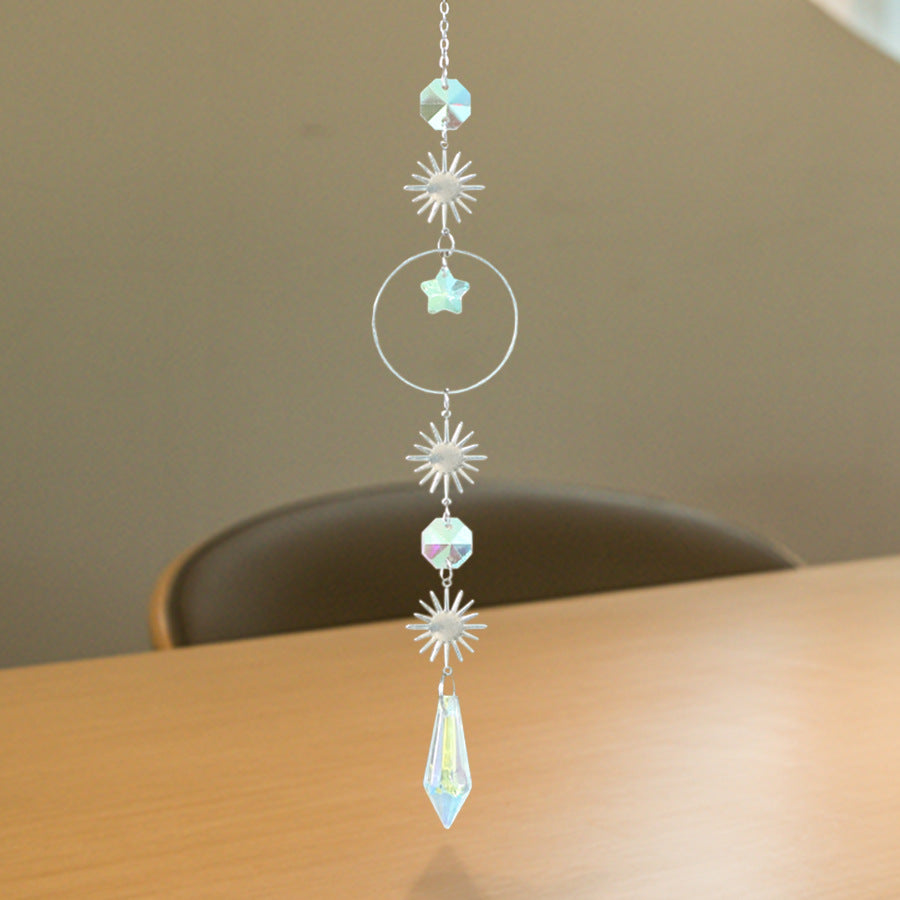 Silver Crystal Wind Chime with Moon and Star Design