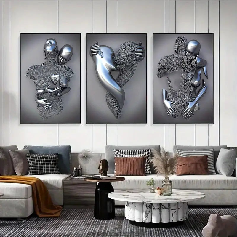 3pcs Metal Figures Sculptures & Abstract Canvas Art