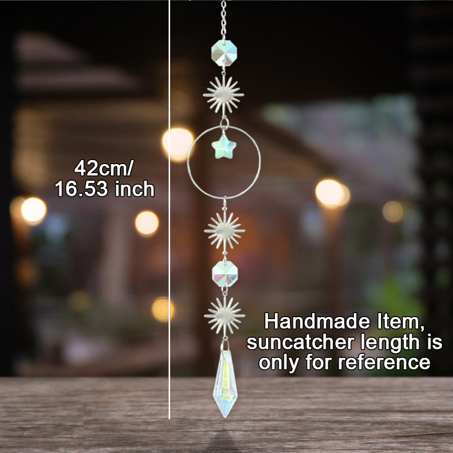 Silver Crystal Wind Chime with Moon and Star Design